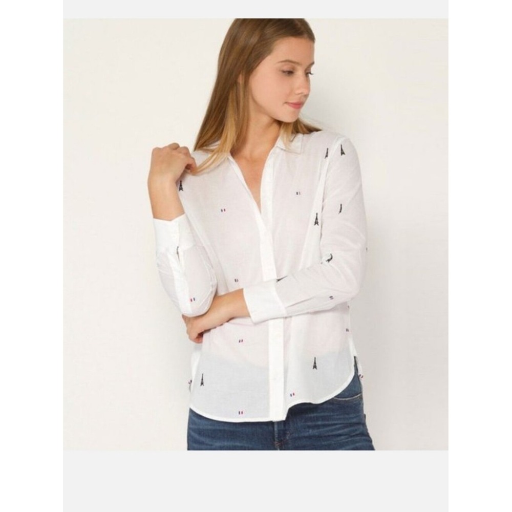 EQUIPMENT woven cotton Leema button down shirt with Eiffel Tower and French flag